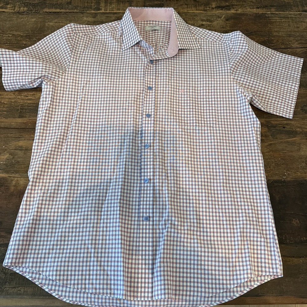 Renoma Paris Dressed Short Sleeve Button Down Checkered Men's Shirt Size M!